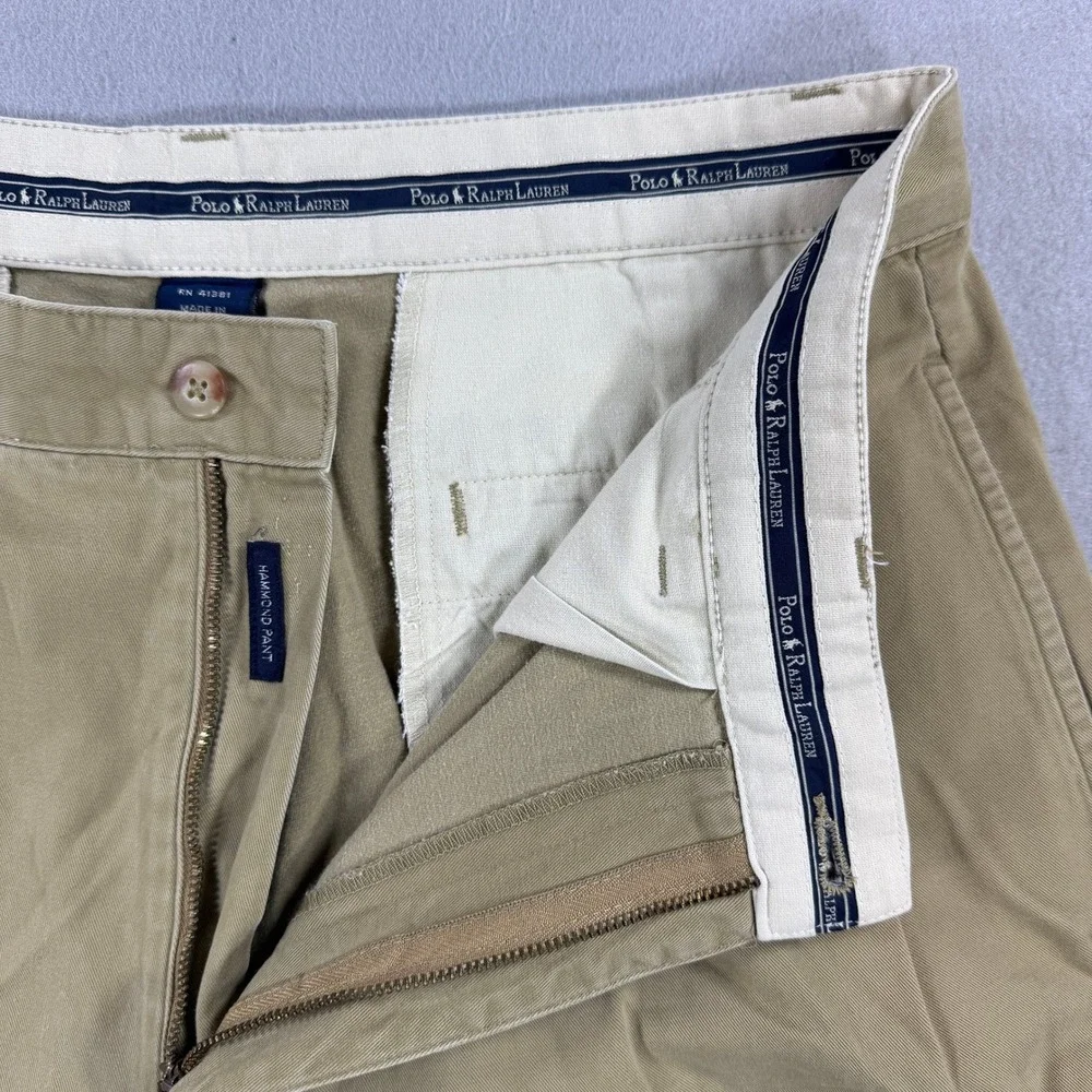 Polo Ralph Lauren Hammond Pant Men 33x32 Tan Pleated Chino Cotton Casual Classic